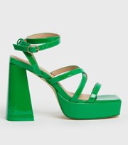 New Look Green Patent Strappy Platform Block Heel Sandals